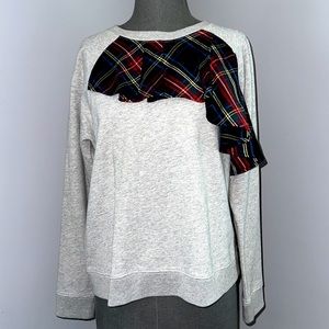JCrew Sweater Plaid Ruffle Accent